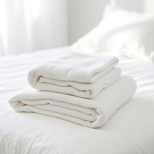 Fresh white bed linens and folded towels